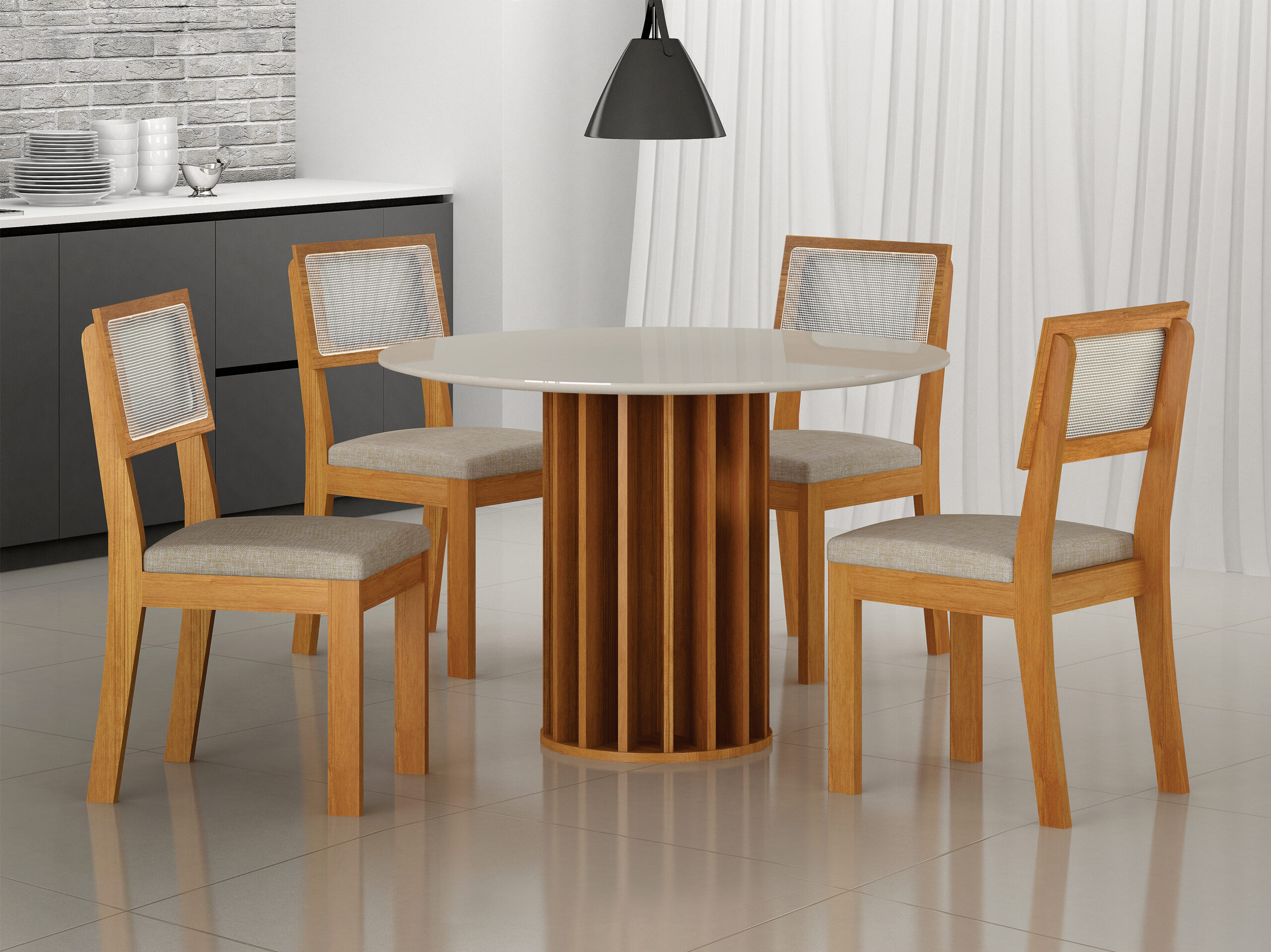 CONJUNTO DE JANTAR MESA REDONDA COM 4 CADEIRAS