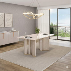 MESA COM BASE ESCULPIDA IDEAL PARA ATÉ 6 LUGARES