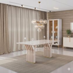 MESA COM BASE ESCULPIDA IDEAL PARA ATÉ 6 LUGARES