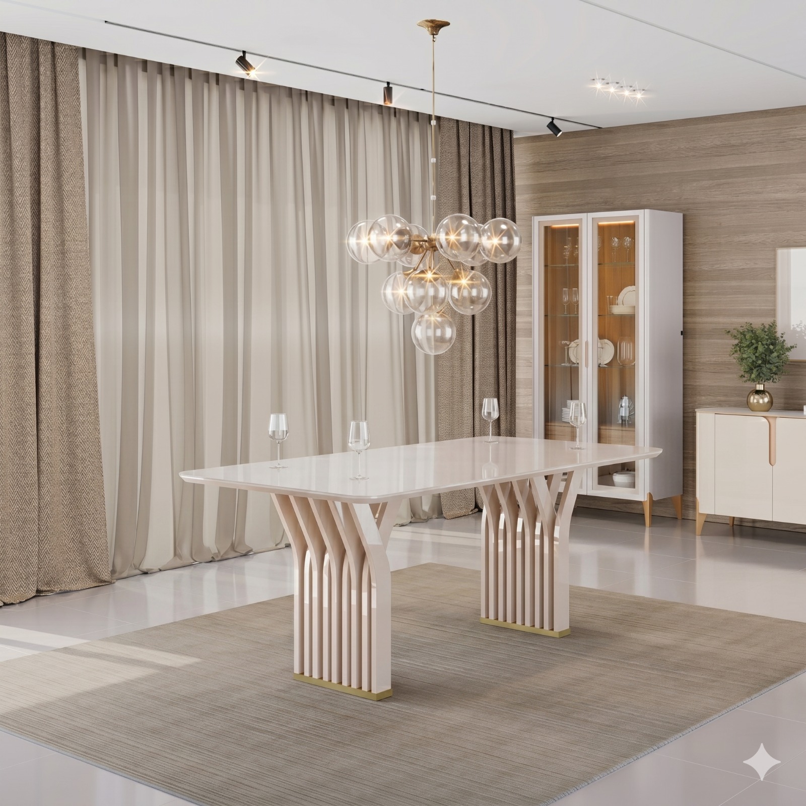 MESA COM BASE ESCULPIDA IDEAL PARA ATÉ 6 LUGARES