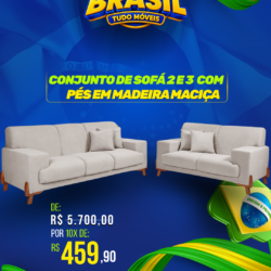 CONJUNTO DE SOFÁ 2 E 3 COM PÉS EM MADEIRA MACIÇA