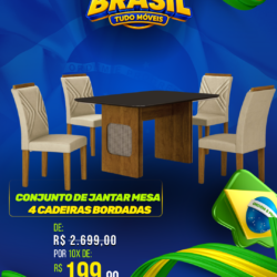 CONJUNTO DE JANTAR MESA 4 CADEIRAS BORDADAS