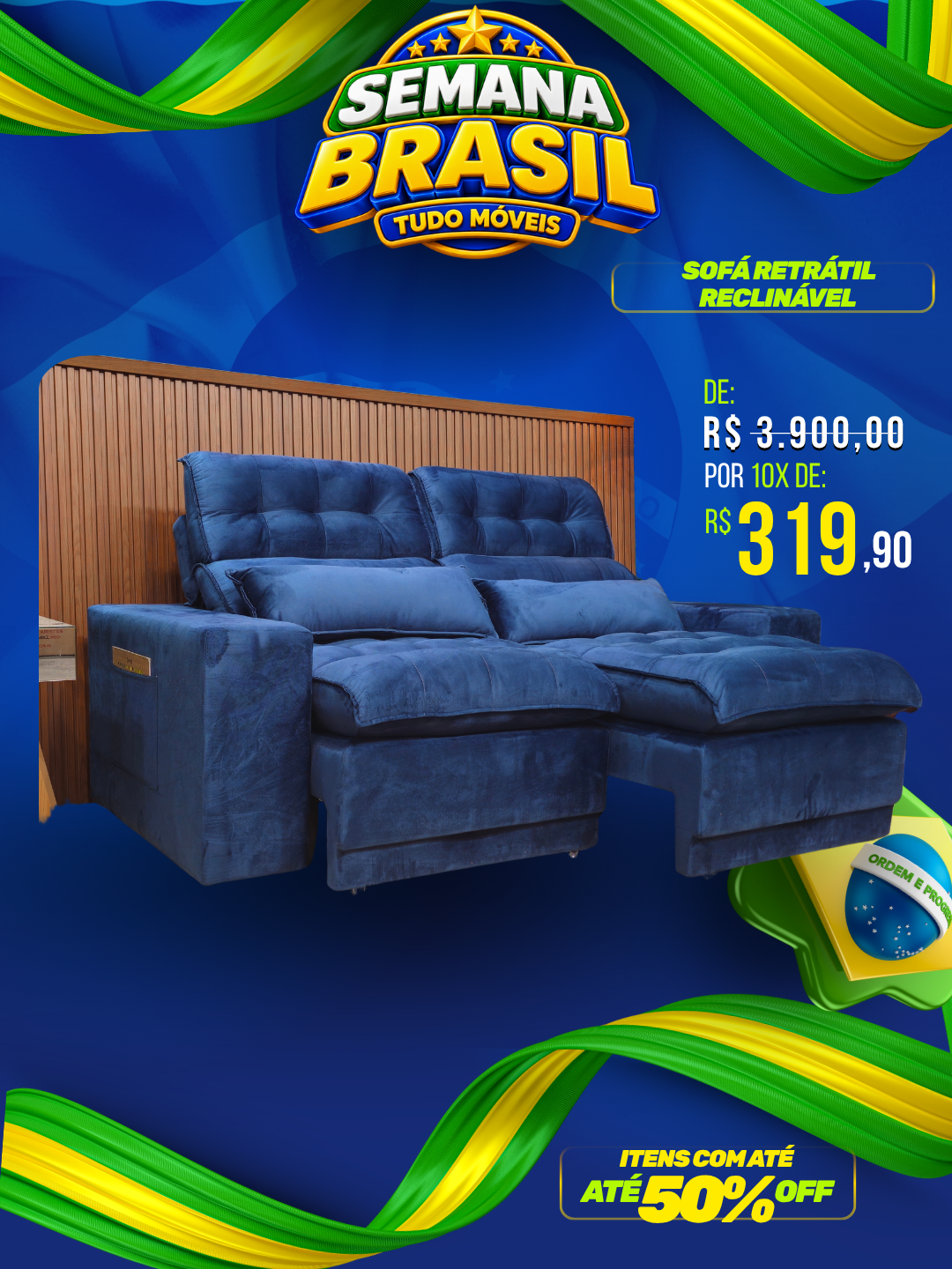 SOFÁ RETRÁTIL RECLINÁVEL