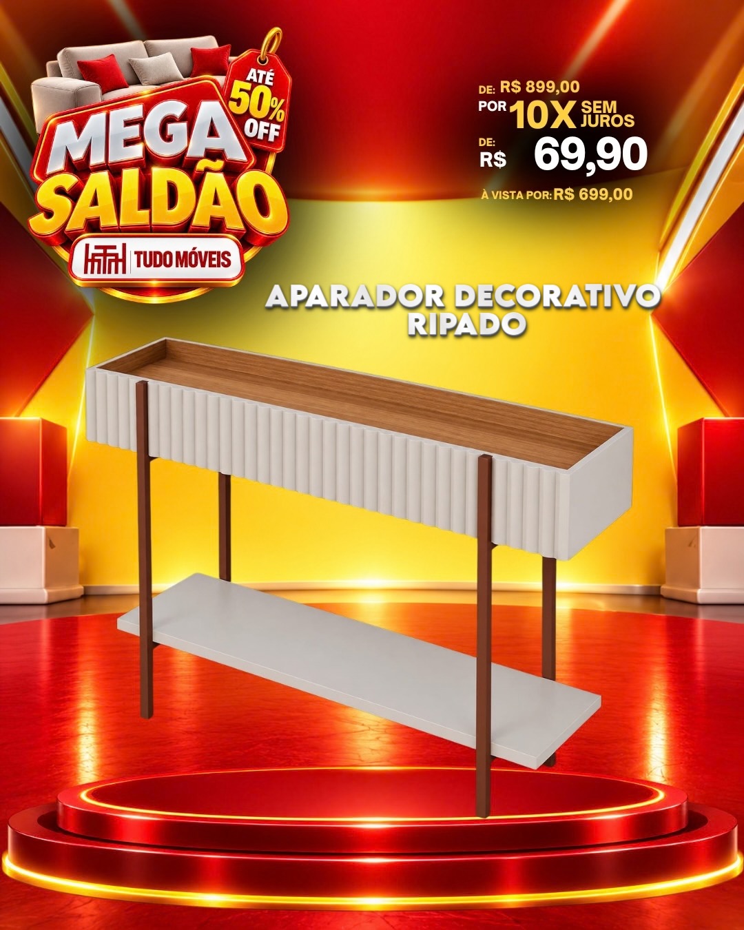 Aparador Decorativo Ripado 10x de R$69,90 sem juros