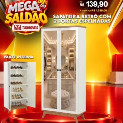 Sapateira Retrô com 2 Portas Espelhadas 10x de R$ 139,90 sem juros
