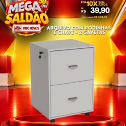 Arquivo com Rodinhas e Chave 2 Gavetas 10x de R$ 39,90 SEM JUROS