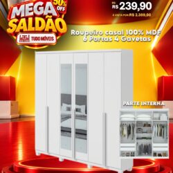 Guarda Roupa Casal 6 Portas e 4 Gavetas 10x de R$ 239,90 sem juros
