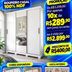 Roupeiro Búzios | 100% MDF* e R$3.299,00 Por apenas *10x de R$289,90 sem juros no cartão* ou a vista por *R$2.899,00*.