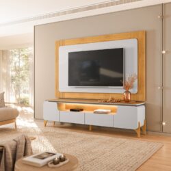 BANCADA COM PAINEL 100% MDF COM LED | PÉS EM MADEIRA MACIÇA | PARA TV ATÉ 75” Por apenas 10x de R$339,90